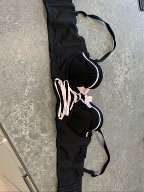 Black Bustier Bra with Pink Trim and Bow